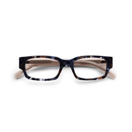 eyebobs - Peckerhead | Premium Reading Glasses for Men and Women | Rectangle Frame for Average Faces, Blue and Amber/Milky Brown, 3.00