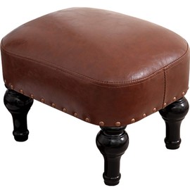 Kelendle Small Foot Stool for Living Room Brown Leather Stool Vintage Upholstered Footrest Rubber Wooden Foot Rest Stool Sofa Stool for Foot Rest (Brown)