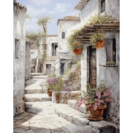 WUIVCTR DIY Paint by Number Kits for Adult Beginner, Ancient Streets in Black and White, Paint by Numbers Kits for Adults, Canvas Painting Gift Kit for Modern Home Wall Decor, 40x50cm