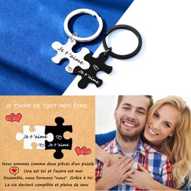 Cadeau Couple Porte-clés - 2 Pieces Porte-clés Couple, Gravé Je t'aime Cadeau Saint-Valentin Anniversaire Noël Femme Homme, black