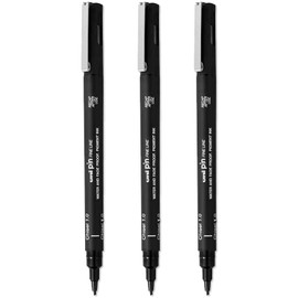 Uni Pin Fineliner Drawing Pens - Chisel Nibs - Black Ink - 1.0mm Nib - Pack of 3
