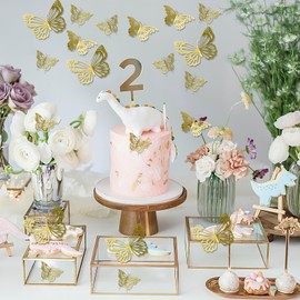 3D Gold Butterflies Wall Stickers - 24pcs, Butterfly Decor for Parties & Birthdays (Style Two)