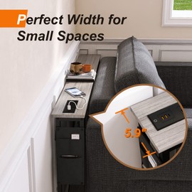 SAUCE ZHAN Sofa Table with Outlet and 20W USB C Port, 47" Console Table Behind Couch Table with Steel Frame, Narrow Entryway Table for Sofa, Living Room, Foyer, Hallway, Entry, Grey