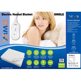 Aims Electric Blanket Single Heated Under Bed Comfort Detachable Controller With 3 Heat Settings, Polyester, White Super Cosy Washable Fleece Heated Blanket Throws Pad, Coverlet,Mantle