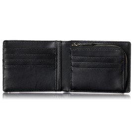 VOICE Men's Slim Bi-Fold Wallet - Genuine Carbon Leather, Minimalist Japanese Style, Folded Design with Zip Coin Pocket, Gift-Ready Packaging, Black