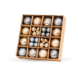 Christmas Tree Decorations Baubles 44 Pcs – Hanging Ball Ornaments Sets – Shatterproof 3 & 6cm Plastic Balls for Festive Holiday – Ideal for Home, Trees, Weddings, and Party Decor (Grey & Gold)