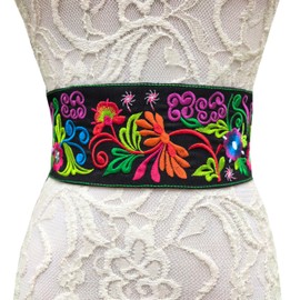FANFAN Traditional Embroidered Mexican Belt Tassel Waist Belt Adjustable Belt Day Of The Dead Ethnic Boho Party Belt E1, Vibrant Style, One Size