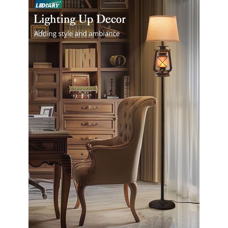 LEDIARY LED Flashing Flame Night Lantern Farmhouse Floor Lamp for