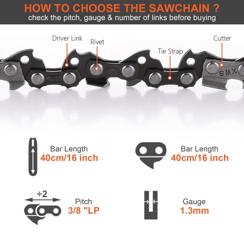 ASelected 2 Pack Chainsaw Chain for 16 Inch,40 cm Bar,57