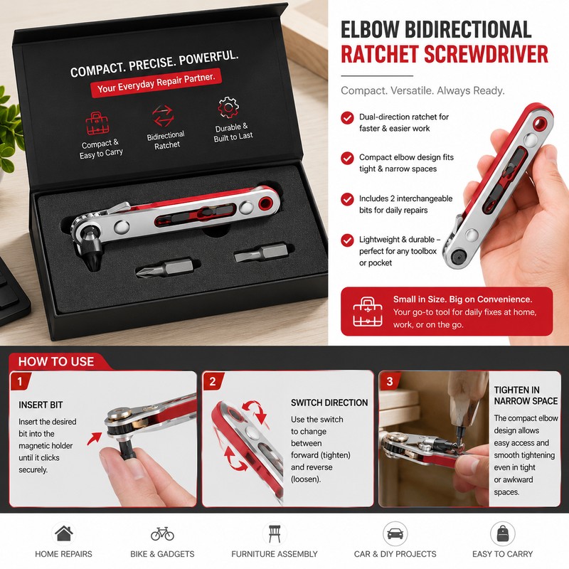 Right Angle Ratchet Screwdriver for Tight Spaces – Compact Dual-Drive
