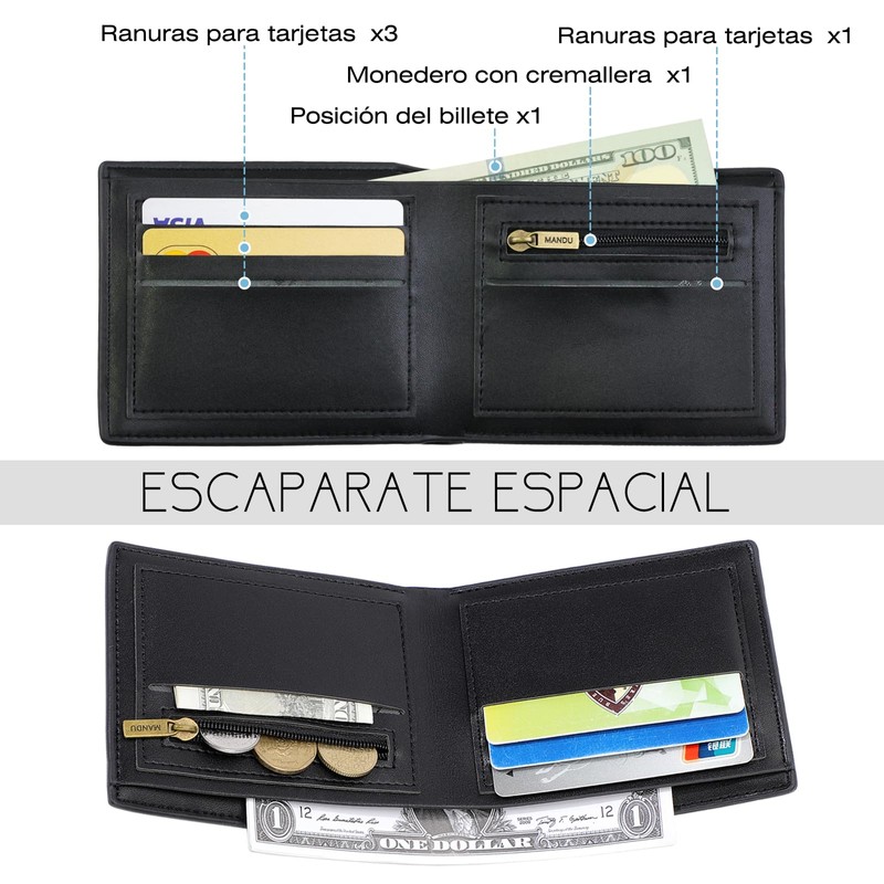 DOXUNGOO carteras antirrobo RFID Blocking 1 zippered cash pocket carteras
