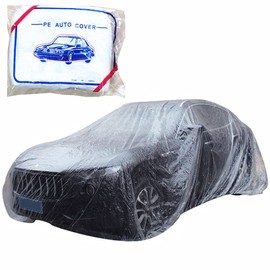 Moyishi 4pcs Disposable Clear Car Cover Rain Dust Garage Cover with Elastic Band Outdoor Indoor Car Cover (L 16'x24')