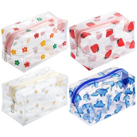 HTTDSLF 4 Stück Kulturbeutel Transparent, Kosmetiktasche, Make up Tasche, Kulturtasche Transparent, Kosmetiktasche Durchsichtig, mit Reißverschluss, Kulturtaschen für Männer, Frauen, Kinder, Familie