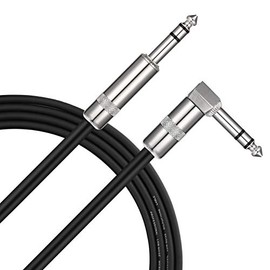 Donner - Cable TRS de 20 pies, cable de conexión de audio estéreo equilibrado, resistente sin zumbido macho de 1/4 pulgadas, ángulo recto a cable recto macho TRS de 1/4 pulgadas, color negro