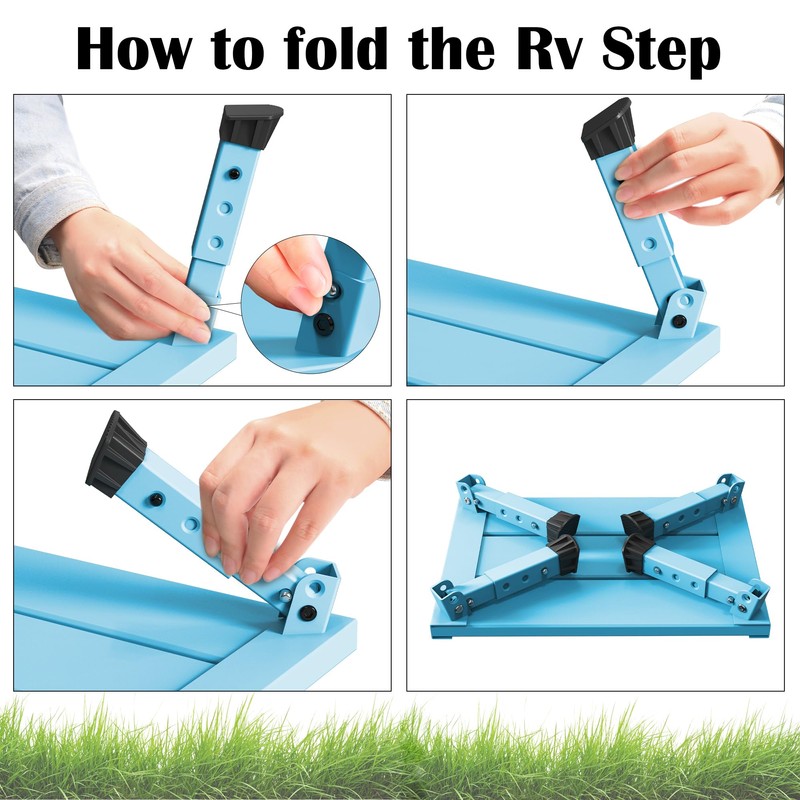 Marudina Large Platform RV Steps, 3-Level Adjustable Height Aluminum Folding