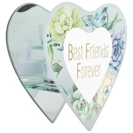 Elanze Designs Floral Design - Best Friends Forever - 6x2.5 Inch Multicolor with White Frosted Glass - Wall Mounted Heart Shaped Candle Holder - 2 LED Tealight Candles Included