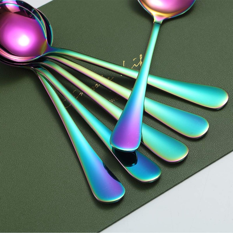 Rainbow Soup Spoons, Kyraton 6 Pieces 19 cm Stainless Steel
