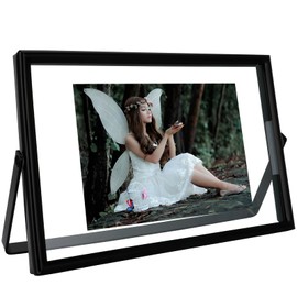 AhaGo Black Floating Frame (4"x6", Horizontal), For Picture 3x5, 2x3, 1x2, Small Desktop Photo Frame, Home or Office Decor, Classy For Holiday, Birthday or Wedding