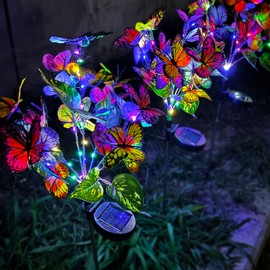 TOTHDATE 2PCS Solar Swaying in Wind Butterfly Lights, Colored Light Butterfly Decorations Lights Solar Garden Flowers Lights IP44 Waterproof for Yard Garden Pathway