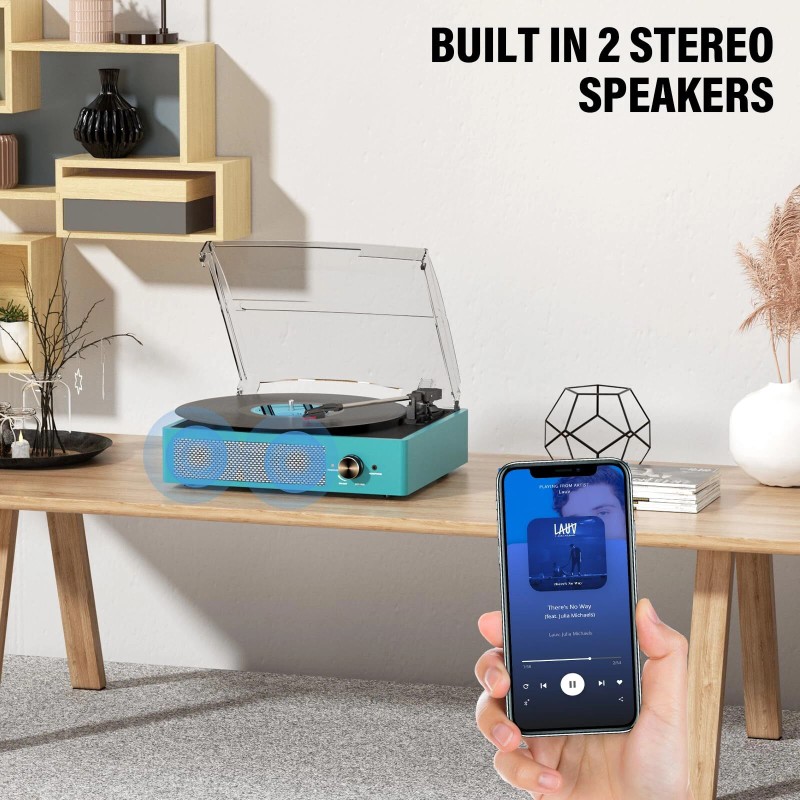 cotsoco Record Player for Vinyl with 2 Build-in Speakers LP