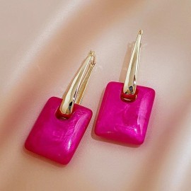 Unbranded FUCHSIA EARRINGS HOOP Hot Pink 18k Gold Plated Acrylic Summer 2 Way Wear + Pouch