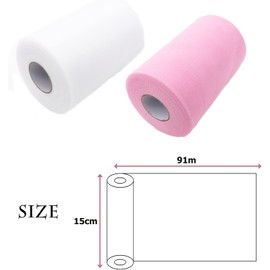 HEMEIREN Tulle Rolls 15cm x 91m Tulle Fabric Net for Birthday Party Gift Wrapping Wedding Veil Decorations Craft Bows Table Skirts Tutu Dress Costumes (White)