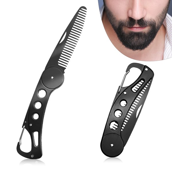Beard Comb Steel, Folding Beard for Men Grooming & Combing Hair Beards Mustaches, Beard & Mustache Styling Comb Folding Pocket Beard Comb Teeth Beard Comb for Men, Anti-Static, 9.5 * 3 * 1.5 cm