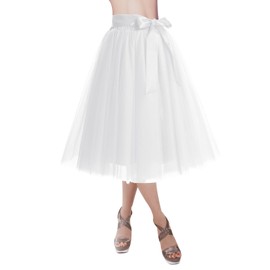 White Tulle Skirts for Women Knee Length Long Adult Tutu Layered Short Prom Party Midi Skirt for Girls White L