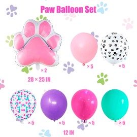 32PCS Sky Paw Print Dog Balloons - Cartoon Dog & Paw Print Balloons for Girl's Birthday Party (Pink Paw)