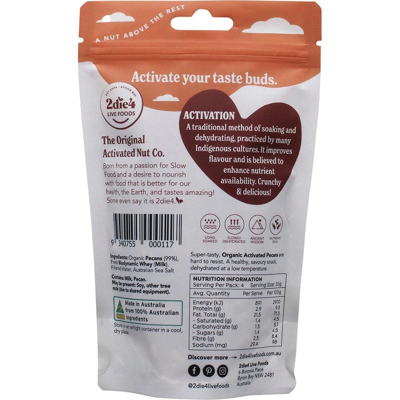 2Die4 Live Foods Activated Organic Pecans 120 g, 120 g