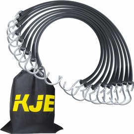 KJE 50Pack 21" Rubber Bungee Cords with S Hooks - Quality EPDM, Heavy Duty Black Bungee Straps, Ideal for Outdoor Tie Downs, Securing Tarps, Canvases, Cargo in Cold Hot Climates