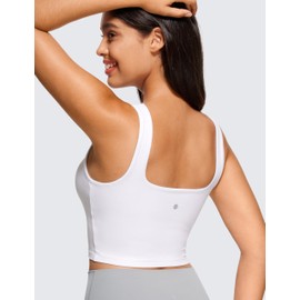 CRZ YOGA Butterluxe Womens Square Neck Longline Sports Bra - Workout Crop Tank Tops Padded with Built in Shelf Yoga Bra White X-Large