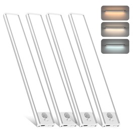 4-Pack Pro Magnetic Motion Sensor LED Under Cabinet Lights, USB-C Fast Charging Wireless Bar Lighting with 3 Adjustable Color Temps & Dimmable Brightness, Peel-and-Stick for Kitchen, Staircase, Closet