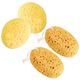 Bath Sponges for Adults, 4PCS Large Soft Honeycomb Bath Sponges, Exfoliating Body Sponge for Shower, 2 Circles and 2 Ovals, Yellow and Brown