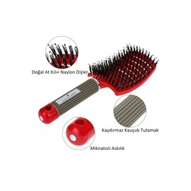 LAND OF MYTH - LOM1076 Premium Detangler, Dolaşık Saç Açma Fırçası, Yumuşak ve Esnek İyonik Fırça Dişleri (KIRMIZI)