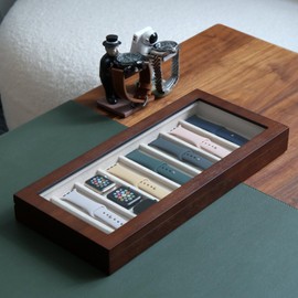 Bonaking Watch Band Holder 8 Watch Strap Watch Band Organizer Case Storage Compatible with Apple Watch Bands and Accessories ，Apple Watch Band Keeper with Real Glass Window (walnut veneer 8 slot)