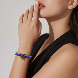 Vinswet Butterfly Bracelets for Women Healing Crystals Beaded Bracelet Natural Gemstone lapis lazuli Bracelets for Women 8mm Blue aventurine Jewelry Gifts for Women