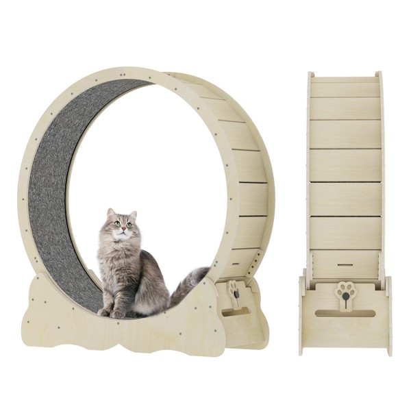Cat Exercise Wheel for Indoor Cats, Diameter 43.3" 45.27" H Large Cat Wheel with Locking Mechanism, Cat Wheels Exercise Ultra-Quiet Running Protect Spine,Reduce Vet Bills Perfect for Big Cats