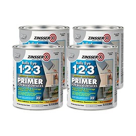 Zinsser 286258-4PK Bulls Eye 1-2-3 All Surface Primer, Quart, Gray, 4 Pack