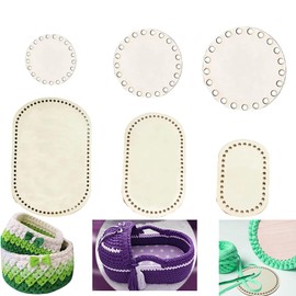 6 Sizes Natural Wood Basket Base, Oval Circle Blank Crochet Basket, Round Basket Base with Hole, for DIY Basket Weaving, Supplies Crafts, Home Textiles