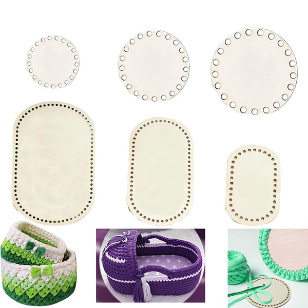 6 Sizes Natural Wood Basket Base, Oval Circle Blank Crochet