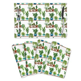 Green Plant Placemats for Dining, Green Table Mats Set of 4, Heat Resistant Place Mats for Holiday Party Outdoor Spring Summer Farmhouse Gardening Kitchen Decor