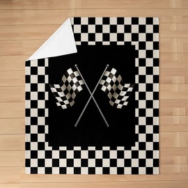 Manta de cama con bandera blanca y negra para niños y niñas, manta de franela de rejilla geométrica, suave, acogedora, ligera, temática de carreras, forro polar de felpa con temática de deportes extremos, regalos para cama, sofá de oficina (40 x 50 pulga