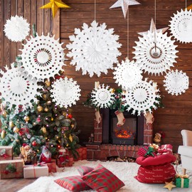 Hojalis 16 Pcs White Paper Christmas Snowflake Decorations, Paper Snowflakes Hanging Decoration, Paper Hanging Christmas Decoration for Winter Home Christmas Wedding Decorations