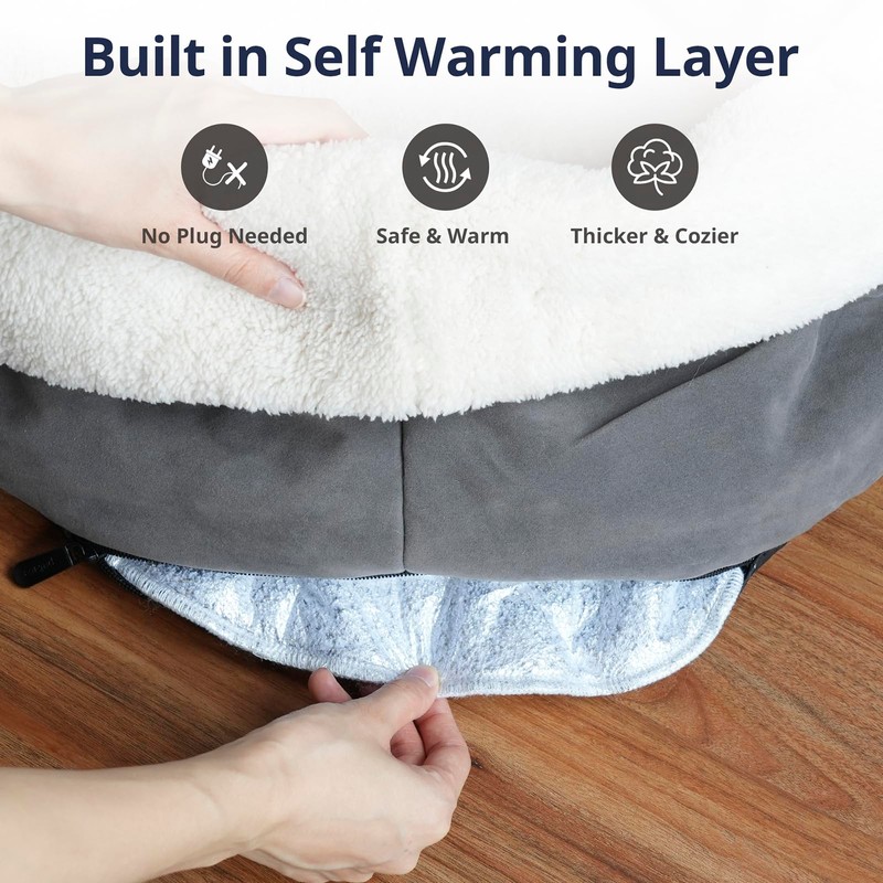Petace Self Warming Cat Bed, 17.7" x 13.7" Anti-Slip Soft