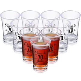 Sliner 48 Pack Birthday Shot Glasses Bulk Unbreakable 1.4oz Cheers to 30/40/50/60/70/80 Years Shot Glass Thick Base Mini Clear Plastic wine Glass Anniversary Favors for Guests Birthday(for 70 Years)