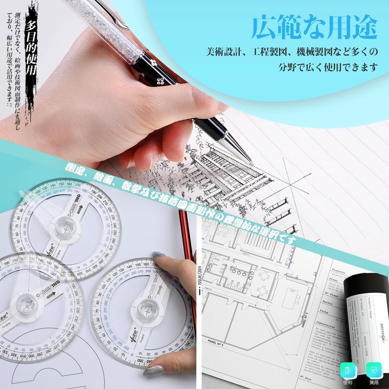 Set of 2 Protractors Geometric Math Stationery Angle Measuring Tools