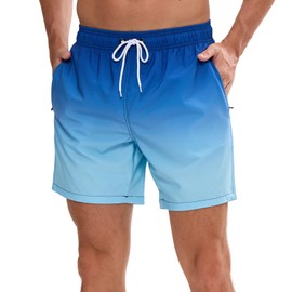 Vorvowry Men's Waterproof Quick-Drying Swimming Trunks, Comfortable Adjustable Drawstring Swimming Trunks, Fashion Swimwear for Men with Zip Pocket, Colour gradient blue