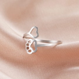 Dreamtimes Snake Rings Adjustable Ring for Women Fox Ring Stainless Steel Cat Dog Paw Angel Wings Ring Simple Adorable Animal Finger Jewellery Couple Rings, Stainless Steel, No Gemstone