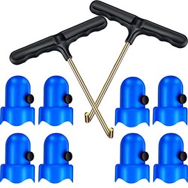 1.5 Inch Diameter Trampoline Enclosure Pole Caps with Screw Thumb and Trampoline Spring Pull Tool T-Hook Adjustment Spring Pull Kit (10 Pieces)